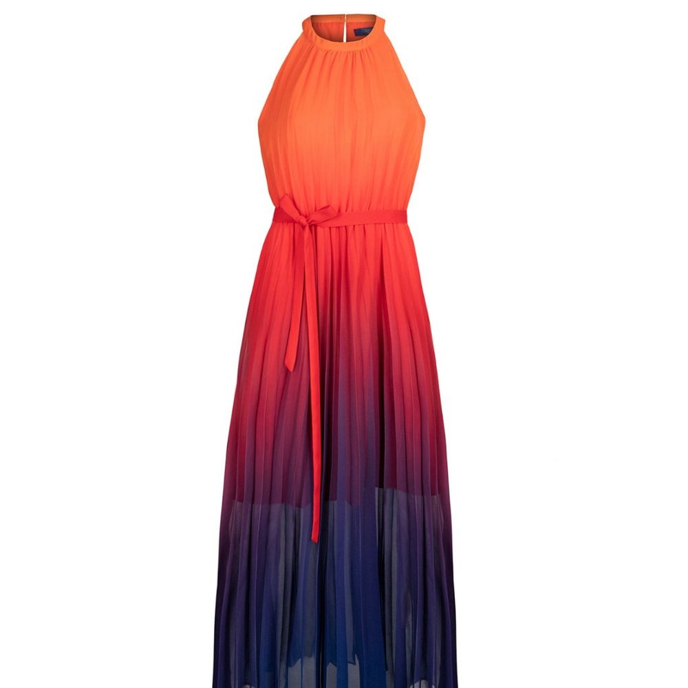 RACHEL Rachel Roy Pleated Tie Chiffon Keyhole-Back Ombre Sleeveless 14 NWT